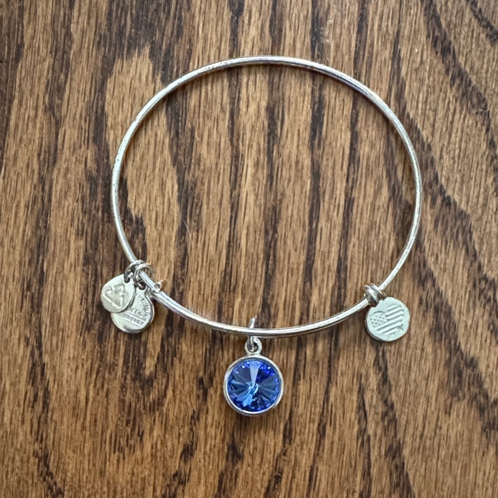 GUC Alex and Ani Silver Bangle with Blue Sapphire Charm